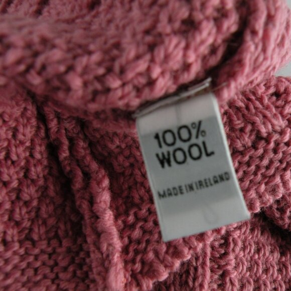 John Molloy Hand knit Wool Fisherman Cardigan Sweater Donegal Ireland PINK L - Picture 7 of 8